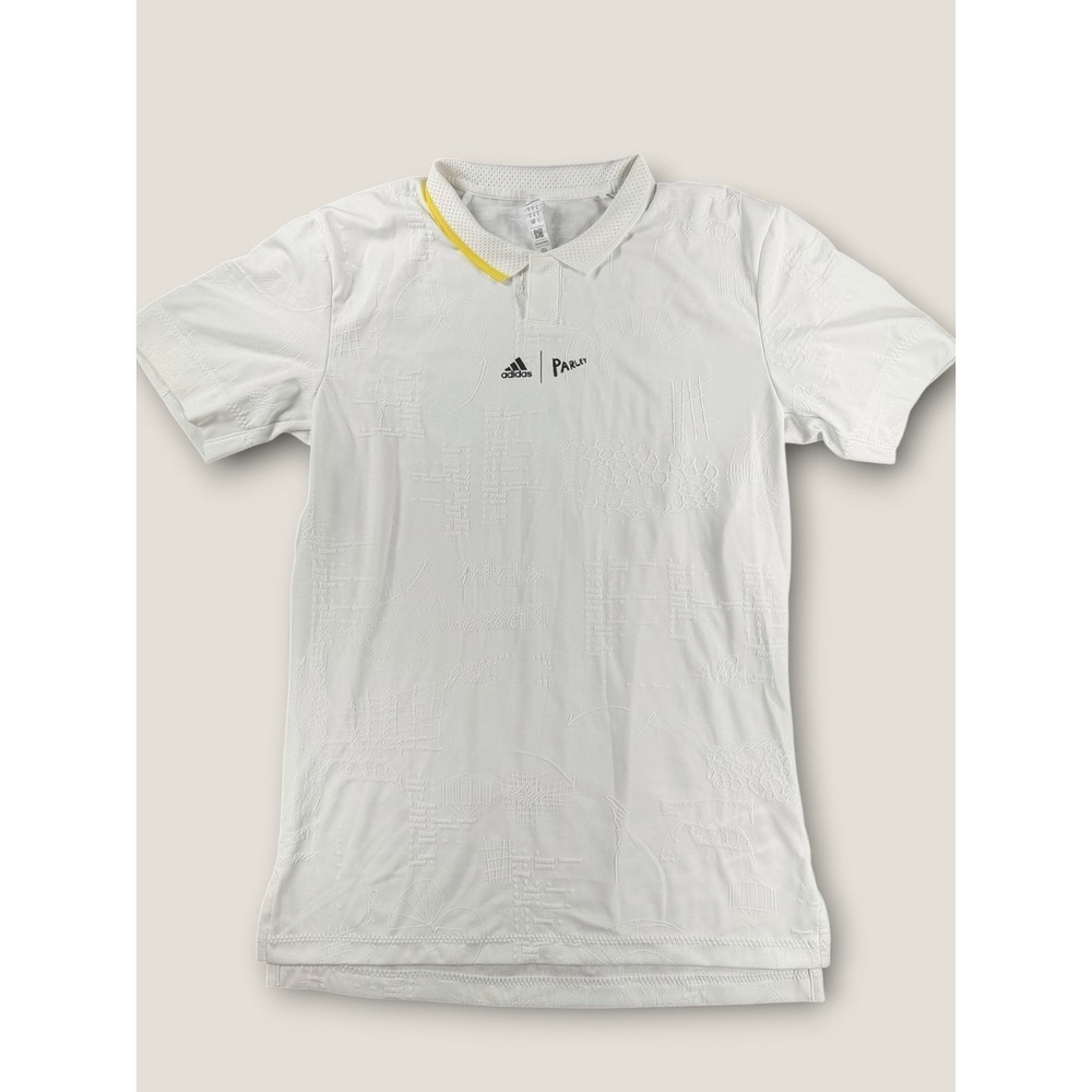 Adidas Parley Tennis Polo Shirt White Textured Aeroready Short Sleeve Men M